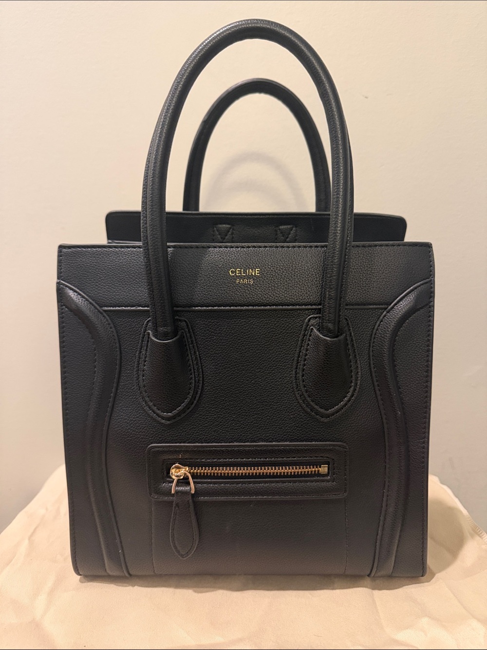 Inspired Black Leather Satchel with Gold Hardware